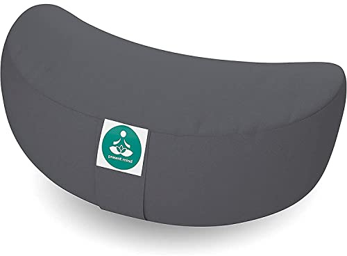 Cojín de Suelo Zafu Media Luna, 15cm - Cojín Alto Yoga y Meditación Natural - Cojín Lumbar Accesorios Hechos en UE - Funda Lavable - Regalos para Amantes del Yoga