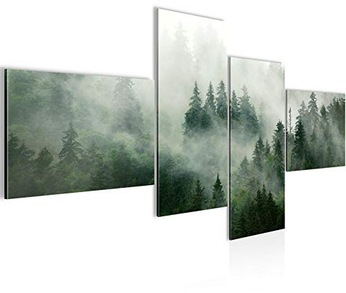 Bilder skog i dimma väggbild 100 x 50 cm fleece – canvas bild XXL format väggbilder lägenhet deco konsttryck – tillverkad i Tyskland – redo att hängas upp 032342a