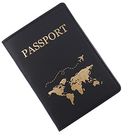 Cuoio DELL'UNITÀ di elaborazione Passaporto Copertura per Carte Viaggio Supporto Portafoglio Documento Organizer, Nero , Nero, Moderno