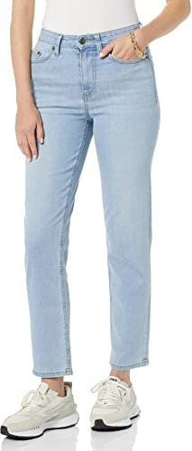 Amazon Essentials Women's High-Rise Straight Jeans - Discontinued Colors, Light Wash, 12