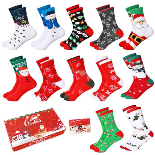 Weihnachtssocken Kuschelsocken Damen Weihnachtsmotiv Weihnachten Festlicher Baumwolle Adventskalender Socken Kinder Christmas Sock Decorations Lustige Winter Warme Bett Socken Geschenke Frauen