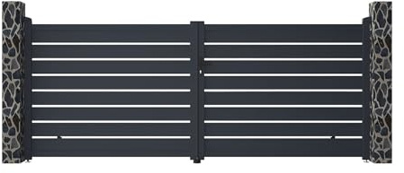 Vente-unique - Portail battant aluminium ajouré L397 x H166 cm anthracite - PRIMO