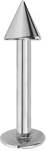 Jewel Barrel Labret Studs Lip Piercing Bars Body Jewellery Ring Earrings 6mm 8mm 10mm 12mm Bar Length 16g (1.2mm) with Cone Spike (Silver, 6)