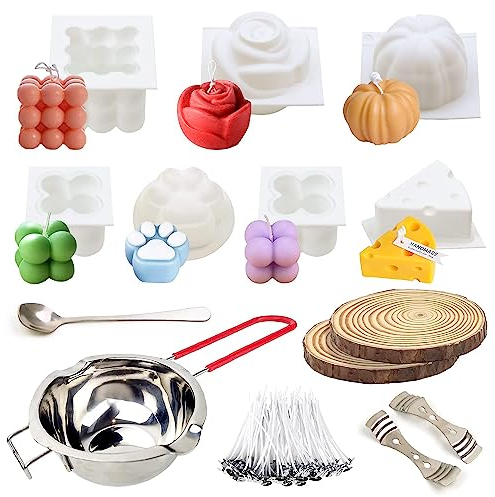 JILERWEAR Silikonform 6 Pack kerzen selber machen set mit Kerzendocht und Wachsschmelztopf,kerzen gießen herstellung von Duftkerzen,als Heimdekoration verwenden