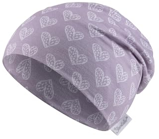 Sterntaler Beanie Herzen - Lässige Baby Mütze aus Flammgarn Jersey mit allover Druck - Mädchen UV-Schutz 50+ Beanie Mütze - Baby und Kinder Übergangsmütze, flieder, Größe 49