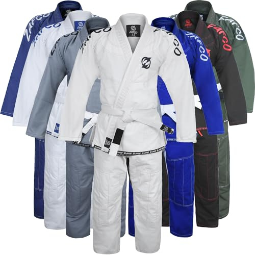 Zafco Sports Brazilian Jiu Jitsu Gi BJJ Gi for Men & Women Grappling gi Uniform Kimonos Light, Preshrunk, with White Belt (White/Black, A2)