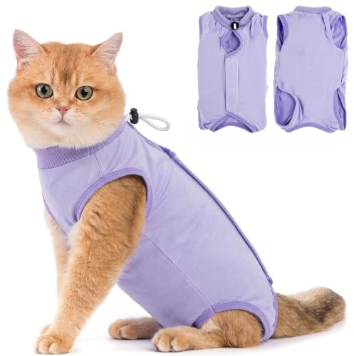 Avont Body Chat Post Opératoire Stérilisation, Combinaison de Récupération pour Chat Anti Léchage, Cat Recovery Suit après Chirurgie, Protection Post-Chirurgie, Contre les Maladies de Peau -Lavande(M)