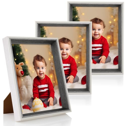 Anhow 3 Piezas Marco De Fotos 15x20 cm, Marcos para Cuadros de Pie Conjunto de Marcos de Fotos para Decoracion en la Pared o en la Mesa con Lámina Acrílica Transparent Irrompible - Gris