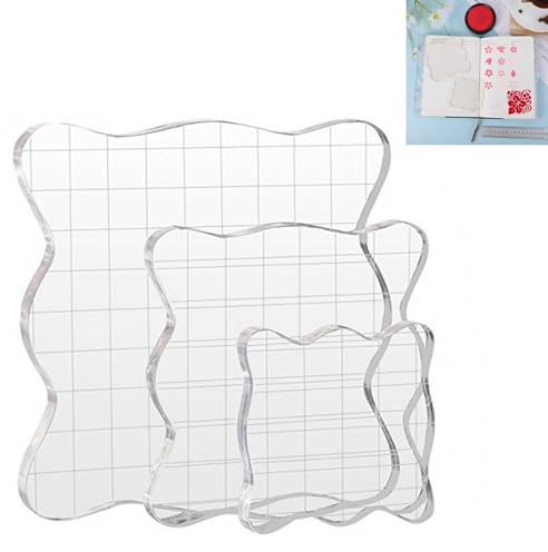 LiJuanWang Stempelblock Acryl Blöcke,3 Stück Stempelblock,2.5/5/7.5cm Clear Stamp Block mit Raster Acrylblock Stempelwerkzeug,dekorative Stempelhalte,für Album,Scrapbooking,Basteln,Kartendekorationen