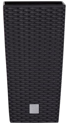 Annastore Pflanztopf aus Kunststoff, wetterfest im stilvollen Rattan-Look - Pflanzsäule - Blumentopf - Blumenübertopf - Blumentopf hoch Größe Ø 26,5 cm/H 50 cm, Farbe Anthrazit