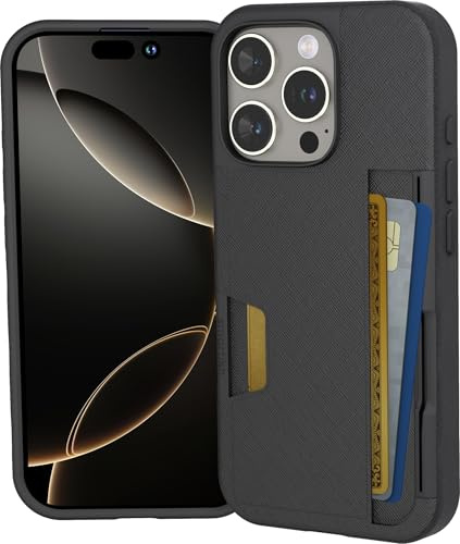 Smartish® iPhone 16 Pro plånboksfodral – Slayer Vol. 2 [Smal + skyddande] Kreditkortshållare med ställ – dropptestat dolt kortfack fodral kompatibelt med Apple iPhone 16 Pro – svart slips affär