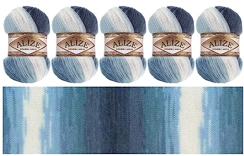 Angora Gold Batik 5 x 100g | 80% Polyakryl 20% Ull | Vintergarn för Stickning och Virkning | Flerfärgat Garn - Färgval (5 Nystan, 1899)