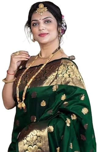 Yashika Sari da donna Zari in cotone e seta jacquard con materiale non cucito camicetta