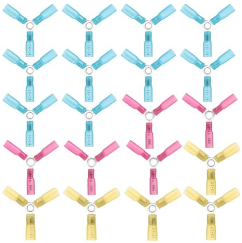 Amfuujoy 20pcs 3 Way Wire Connector 22-10AWG Heat Shrink Y Ring Butt Terminals, Heavy Duty Waterproof Automotive Marine Electrical Crimp Connectors (12-10AWG,16-14AWG,22-16AWG)