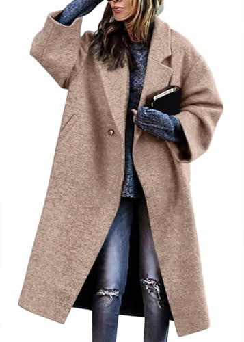 shownicer Femme Manteaux en Laine Chic Manches Longues Trench Coat Chaud Mi-Long Manteau Blazer Long Jacket Manteau Couleur Unie Automne Hiver Blouson A Kaki L