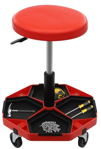 Ecoggeder Werkstatt Rollsitz Gewichtskapazität 150kg Werkstatthocker mit Ablage 41-55cm Höhenverstellbar Werkstattstuhl für Mechanische Bearbeitung, Gerätewartung, Heimwerkerprojekte