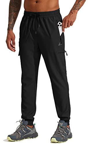 WILLIT Joggingbyxor för män, vandringsbyxor, resor, joggingbyxor, sportbyxor, lätta snabbtorkande utomhus, löparbyxor, vandring med dragkedjefickor, svart, M