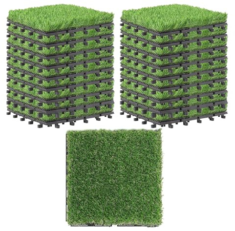 SUPEASY Kakel Konstgräs Interlocking Turf Deck Set, Syntetiskt Falskt Gräs Self-Drainage Mat Golvdekor Dekor för Hund Husdjur Inomhus, 18-Pack