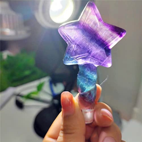 Cristaux et Pierres Naturelles, Pierre précieuse Bleue, bâton de fée, Artisanat, Sculpture en Fluorite, Cadeau, Baguette Magique en Cristal étoile pour 1 pièce (Fluorite aléatoire 9 cm)