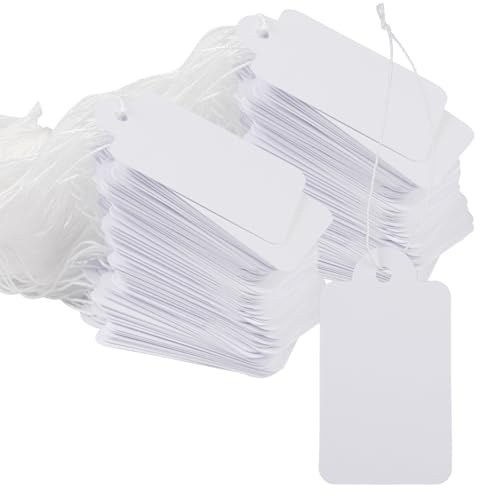 500 Pièces Étiquettes de Prix pour Bijoux,25x45mm Etiquette Cadeau,Blanche Gift Tags avec Ficelle,Price Tags,Etiquette Prix Vetement en Papier Vierges Inscriptibles,pour Vêtements, Bijoux, Bagues