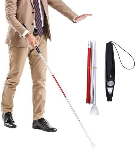 PRMTYUP Bastone Pieghevole per Non Vedenti con Allarme, Stampe Elettroniche Acusto-Ottiche Intelligenti Multifunzionali, con Funzione di Rilevamento Ostacoli, Evitare Gli Ostacoli,A