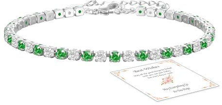 ESPVO Silver Bracelets for Women Ladies Womens S925 Sterling Silver Crystal May Birthstone Tennis Bracelet Jewellery Gifts Women's jewellery Birthday Christmas Presents for Her Girls