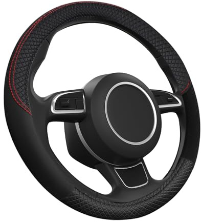 Housse de volant de voiture - En cuir microfibre - 38 cm - Antidérapante - Housse de volant universelle respirante - Noir
