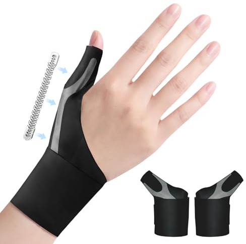 Goldeer Attelle Pouce Droit Gauche - 2Pcs Orthese Pouce Réglable pour Tendinite du Pouce,Rhizarthrose,Attelle de Pouce avec Élastique Barre de Soutien pour Hommes,Femmes (Noir,M)