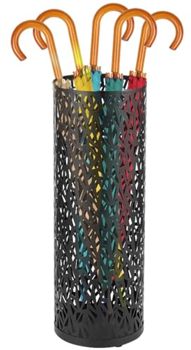 Bpyhebe Metal Umbrella Stand for Hallway, 15×15×42cm Waterproof Free Standing Umbrella Holder, Round Umbrella Bucket for Home, Office, Apartment, Store, as Walking Stick Holder(black)