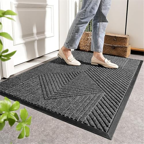 Slitstark kommersiell entrématta – inomhus utomhus dörrmatta, lågprofilskrapa golvmatta för hem, skolor, kaféer och företag – mörkgrå, 60 x 120 cm