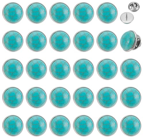 PH PandaHall 30pcs Broches Turquoise Synthétiques Demi Ronde Pierre Cabochon Épingles Acier Inox Vintage Rétro Pin Turquoise Broche Revers pour Femmes Hommes Vêtements Chapeau Sac Veste Écharpe