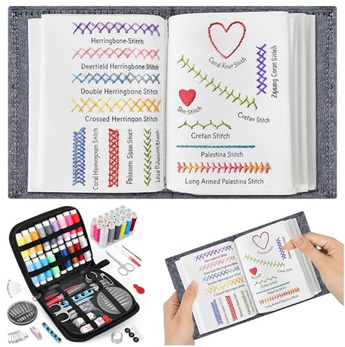 CHANCCI Embroidery Stitch Book, Portable All Scenario Embroidery Books Kit, Creative Stitch Sewing Book with Complete Needle Thread Tools and Guide, Ideal Craft Gift for Beginners and Enthusiasts