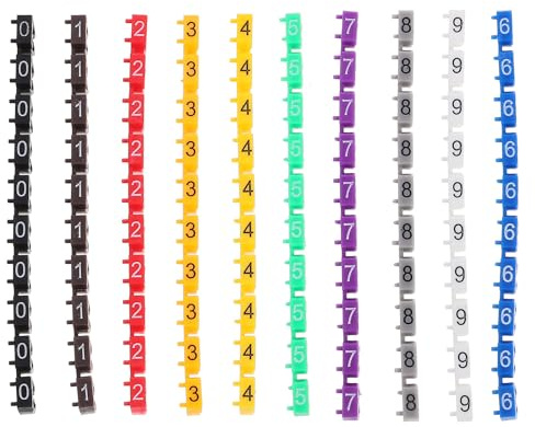 SECFOU Marcatori per Cavi 0-9 in Plastica Colorata Tubi Numerici per Etichettatura Cavi da 4.0-5.2mm Set da 100 Pezzi di Rete e Alimentazione