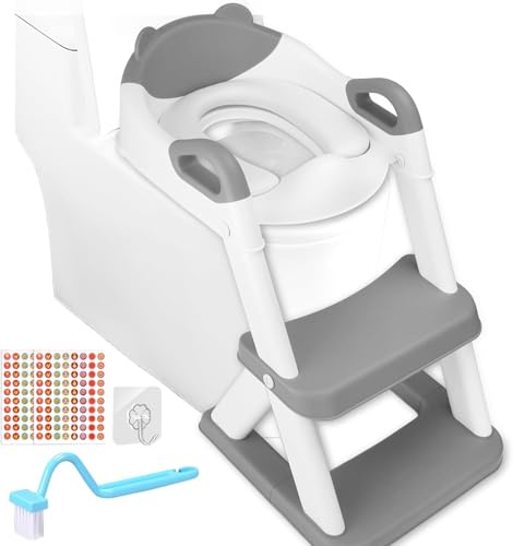 TOSUTO Reducteur Toilette Enfant, 2 en 1 Rehausseur Toilette Enfant, Réducteur WC avec Marches,Hauteur Réglable et Pliable, Antidérapant,Siège de Toilette pour Enfants Garçons et Filles