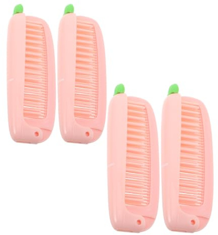Cabilock 4 Piezas Peine Plegable Dientes Finos y Diseño de Zanahoria Rosa, Portátil y Protector contra Polvo para Uso Diario y Viajes