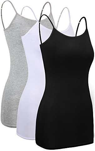 SATINIOR 3 Stück Unterhemden Damen Spaghettiträger Damen Basic Top Layering Lange Tanks Verstellbarer Spaghetti Strap Cami Camisole Tank Top (Set von Farben 1, XL Größe)