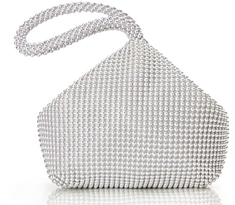 BABEYOND Women's Beaded Clutch Triangle Evening Bags, Silver One Size