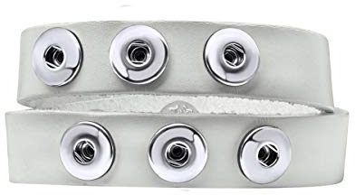 Quiges Women Leather Bracelet for 12mm Chunks Snap Buttons White