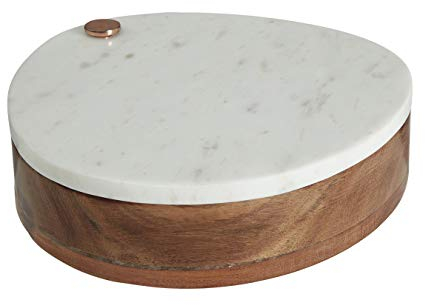 Premier Housewares Marble Cheese Board and Knife Set, Copper/Wood - White