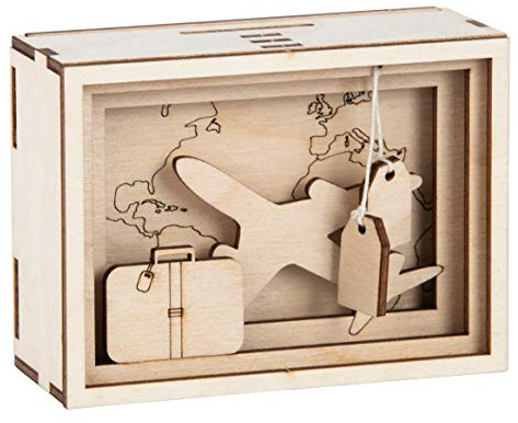 Rayher 62920505 Set construcción cajita diorama Viajero con compartimento para regalo, de madera, 11,5x8,5x5cm, 12 piezas.