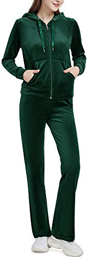 Woolicity Tuta Sportiva Donna in Velluto Completi Felpa con Cappuccio Pantaloni Jogging Invernale Passeggiata Casual Pigiama Verde scuro S