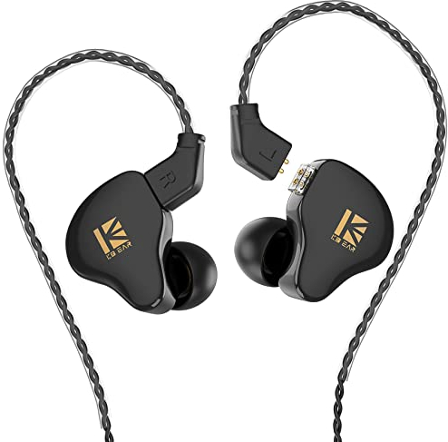 KBEAR KS1 in Ear Monitor, Auriculares Estéreo con Cable, Doble Circuito Magnectic Dinámico, HiFi Auriculares Cancelación de Ruido, Cable Desmontable(Negro, sin Mic)