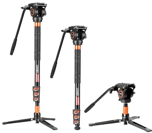 Cayer FP34 Monopod with Feet, 71 inch Aluminum Telescopic Camera Monopod with Fluid Head and 3-Leg Tripod Base for DSLR Video Cameras Camcorders, Supporting up to 13.2 lbs