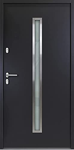 kuporta Haustür Nebeneingangstür Nele 110x207cm DIN links – Kellertür aus Stahl mit Tresorbolzen, Wärmedämmfüllung, verstellbaren Bändern und Aushebelsicherung - Anthrazit | 1x Drücker, 1x Knopf