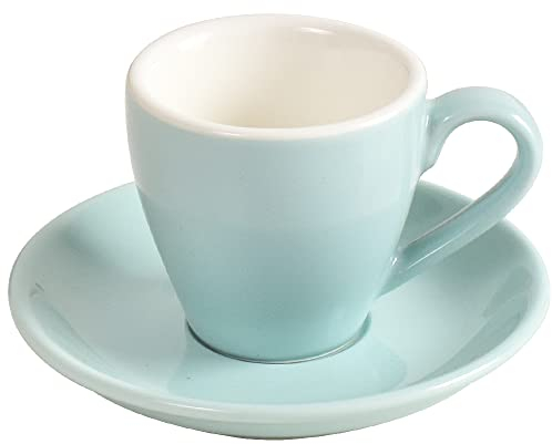 ionEgg Taza de café expreso de porcelana con platillo, taza de chupito, 80 ml, azul