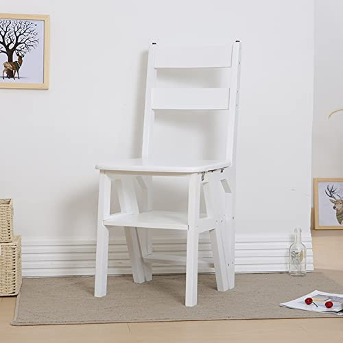 Leiter Stuhl Holz Leiter Hocker 4 Stufen Klapptritt Hocker Leiter Home Küche Bibliothek Multifunktions Faltbarer Treppenstuhl Trittleiter Weiß