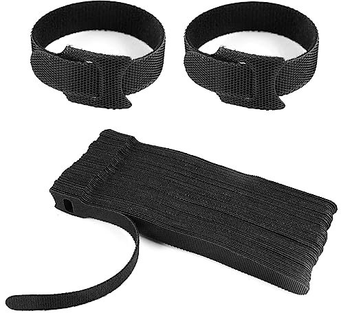 PAYFULLY Lot de 50 serre-câbles réutilisables avec boucle pour câbles TV, câbles et organisation de bureau Noir