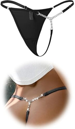 ohmydear String Tanga für Damen Sexy Große Größen G String Damen Strass Tangas für Frauen mit Kette Thongs Women Sexy Mini Unterwäsche