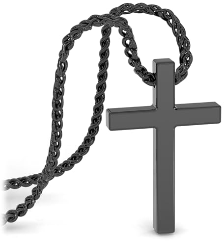 SERASAR Edelstahl Halskette Herren mit Anhänger - 50cm schwarz Kordelkette Geschenk für Gothic Kette Emo Schmuck Box Kommunion Junge Silver Chain Men