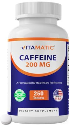 Vitamatic Caffeine Pills 200mg per Serving, 250 Vegetarian Tablets